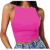 Artfish Women's Sleeveless Cropped Shirts High Neck Stretchy Fitted Basic Crop Tank Top