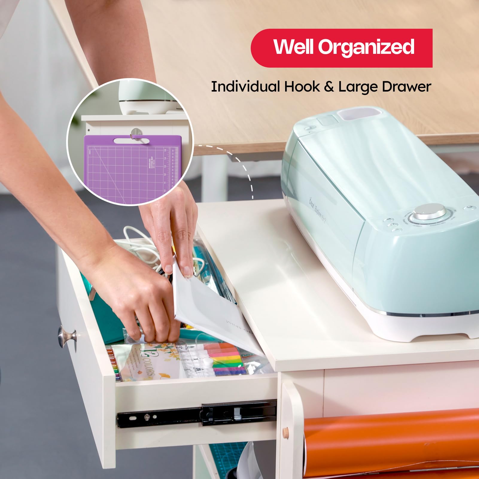 𝐂𝐫𝐚𝐟𝐢𝐭 Craft Cart Organizer Table Compatible with Cricut Rolling Organization and Storage with Vinyl Roll Holder, Crafting Cabinet Workstation Tool Accessories Holder for Craft Room (Patented)