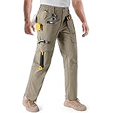 IGOLUMON Men's Stretch Tactical Pants, Ripstop Cargo Pants Outdoor Lightweight EDC Hiking Work Pants with 10 Pockets,Khaki