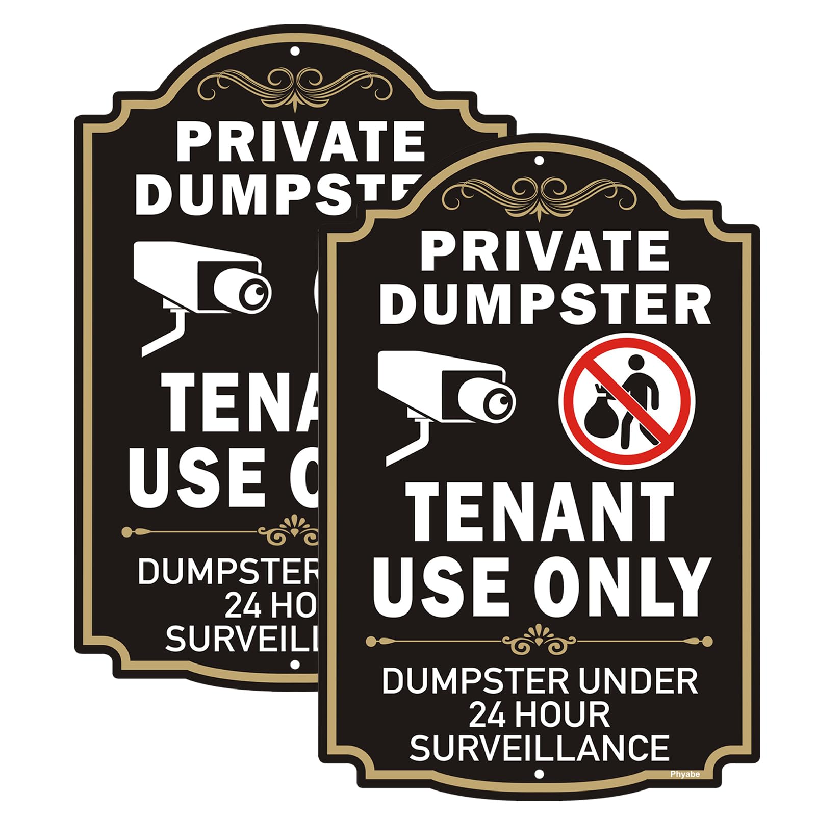 Phyabe 2 Pack Private Dumpster Sign, Tenant Use Only Dumpster Under 24 Hour Surveillance, 12 x 8 inch Rust Free Aluminum No Dumping Sign, Weather Resistant, Waterproof, Durable Ink, Easy to Install