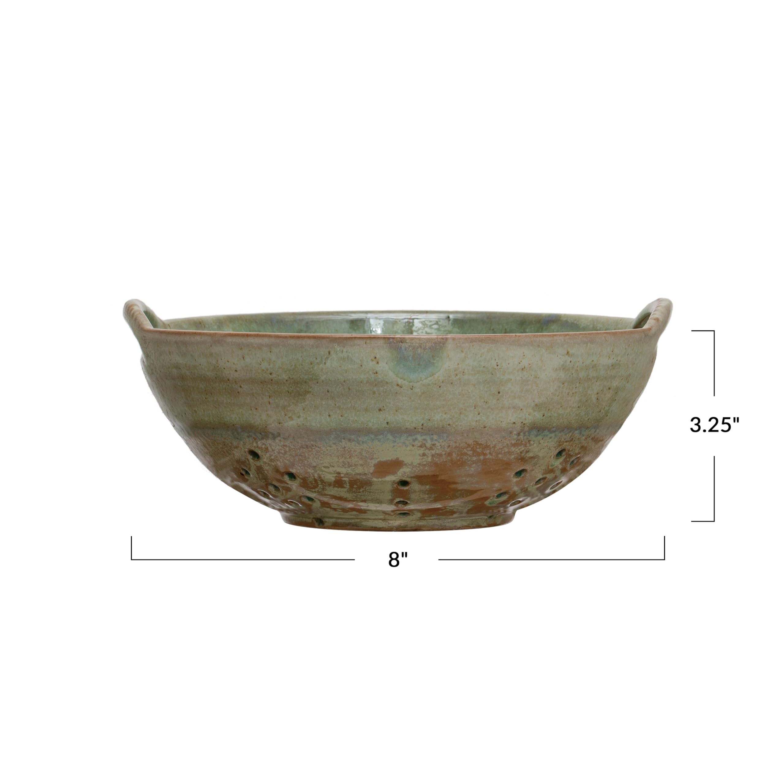 Creative Co-Op Stoneware Berry Bowl with Handles, Aqua Reactive Glaze