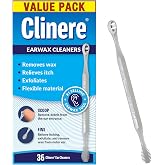 Clinere&reg; Ear Cleaners, Ear Wax Removal Tool, Itch Relief, cleaning 36 Count | Ear cleaning tools for gentle ear exfoliating and itch relief, earwax cleaners are gentle on the ear canal