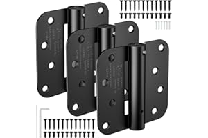 USATURE 4 Inch Self Closing Door Hinges, 5/8" Radius Corners Spring Loaded Hings for Exterior, Garage, Front and Back Door, UL Listed, for Left and Right Hand Door, Matte Black, 3 Pack