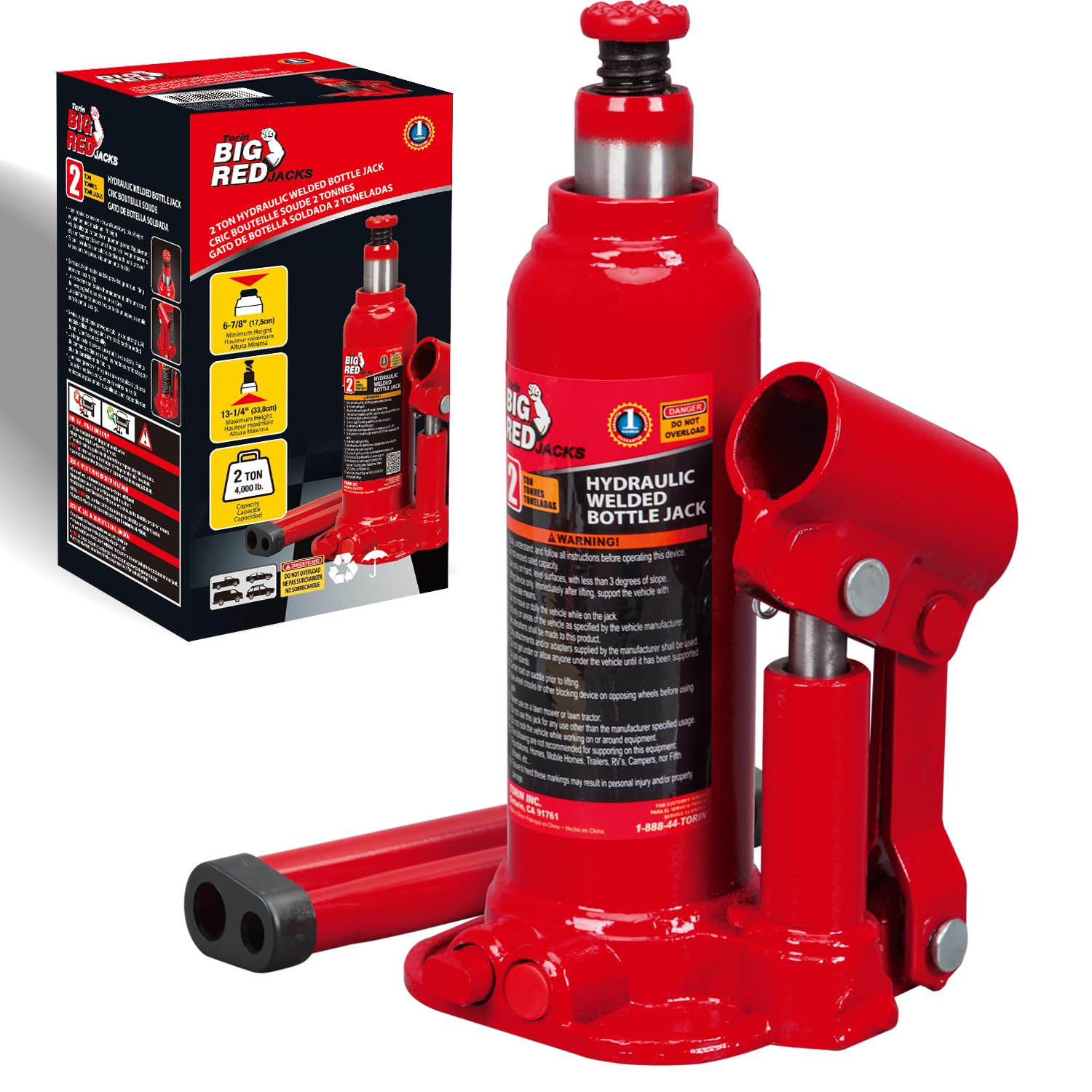 Photo 1 of BIG RED 2 Ton (4,000 lbs) Hydraulic Welded Bottle Jack,Car Jack with Pump Handle,Red