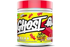 GHOST BCAA Powder Amino Acids Supplement, Sour Patch Kids Redberry - 30 Servings - Sugar-Free Intra, Post & Pre Workout Amino Powder & Recovery Drink, 7G BCAA