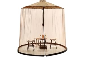 OKYUK Patio Umbrella Mosquito Netting, 7.5FT-12.5FT Umbrella Canopy Screen Mesh for Garden & Outdoor Umbrellas, with Double Zippers and Solid Lead, Adjustable Bug Screen Accessory, Polyester