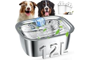 LESOTC 3 Gallon Dog Water Fountain for Large Dogs, 12L Stainless Steel Pet Water Fountain Inside, Automatic Dog Water Bowl Dispenser Dog Drinking Fountain with 2 Filters for Multiple Pets