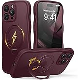 GolbinBox for iPhone 14 Pro Case for Women,[Compatible with Magsafe][360° Spin Magnetic Stand][Cute Wave Edge][Military-Grade Protection] Translucent Matte Phone Case for iPhone 14 Pro, Burgundy