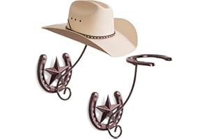 HYDERMUS Cowboy Hat Rack for Wall Rustic Metal Cowboy Hat Holder 2 Pack Hat Hanger Western Wall Decor Horseshoe Hooks Storage Display Closet Bedroom Living Room Western Gift Antique Bronze