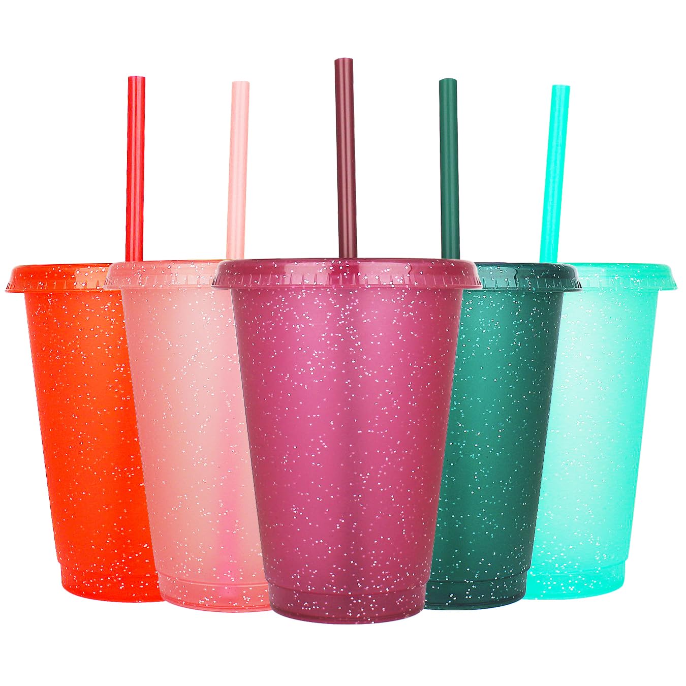 Photo 1 of Suertestarry Reusable Cups with Lids and Straws, 5 Pack of 16oz Plastic Cups, Perfect for Kids' Parties and Customized Gifts Travel Mug (Rainbow)