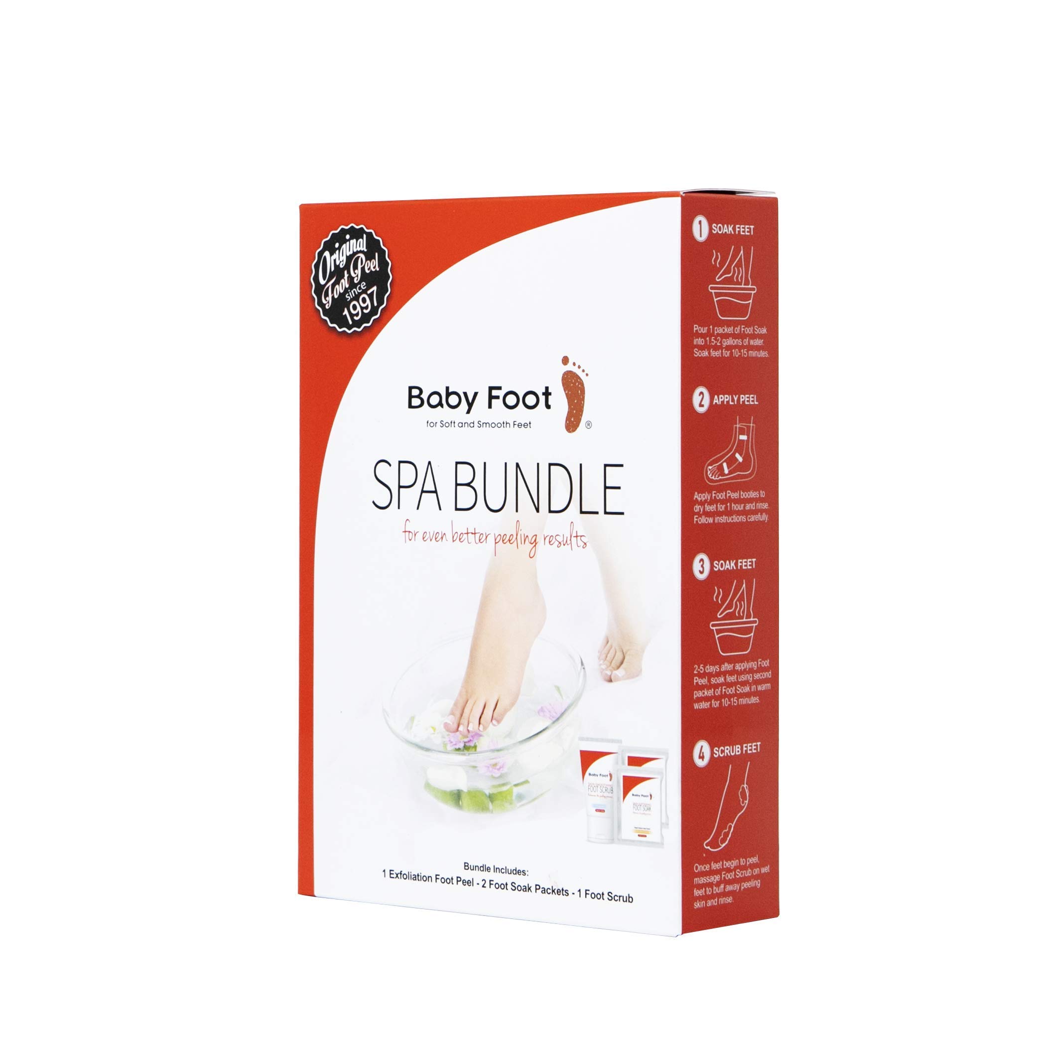 Baby Foot Spa Bundle - Original Exfoliant Foot Peel + 2 Foot Soaks and 1 Foot Scrub - Baby Feet Smoothening Foot Peel, Soak and Scrub - Citrus scent - Baby Soft Foot Exfoliation Bundle Set
