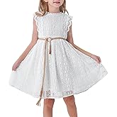 ALLOVIN Toddler and Girls Vintage Boho A-Line Lace Dress with Belt Pom Pom Trim Birthday Party Dress 3-11 Years