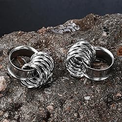 Twolobes 2 PCS Silver Ear Gauges With 10 twisty