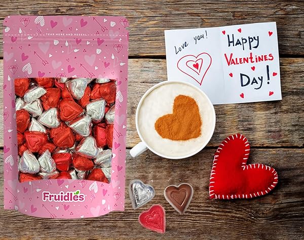 FRUIDLES HAPPY VALENTINE’S DAY MILK CHOCOLATE HEARTS IN BAG, CREAMY CHOCOLATY HEARTS IN RED AND SILVER FOILS, HOLIDAY TREATS, INDIVIDUALLY WRAPPED, KOSHER CERTIFIED DAIRY (HALF-POUND)