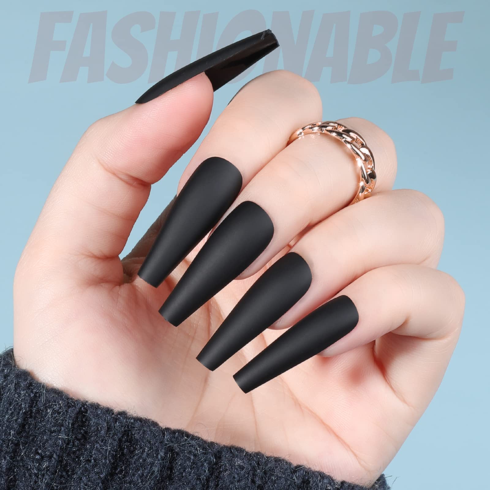 FANDAMEI Matte Press On Nails Long Coffin, 12 Color 240PCS Full Cover Long Ballerina Fake Nails, Acrylic False Nail Tips with 10g Nail Glue, 12 Solid Color False Nail for Women Girls Nail Art DIY - Image 3