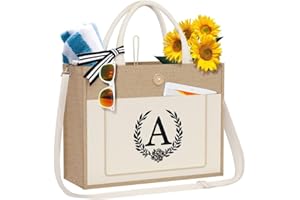 TOPEAST Christmas Gifts for Women - Initial Tote Bag with Zipper, Personalized Wedding Gifts Bridal Shower Gift Bridesmaid Gifts, Teen Girl Gifts, Reusable Grocery Bags for Shopping Travel Letter A