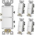 CML Double Rocker Decorator Light Switch, Two Single Pole Electrical Paddle Wall Switches, 15A 120V, Self-grounding On/Off Interrupter, UL Listed, 5 Pack, White
