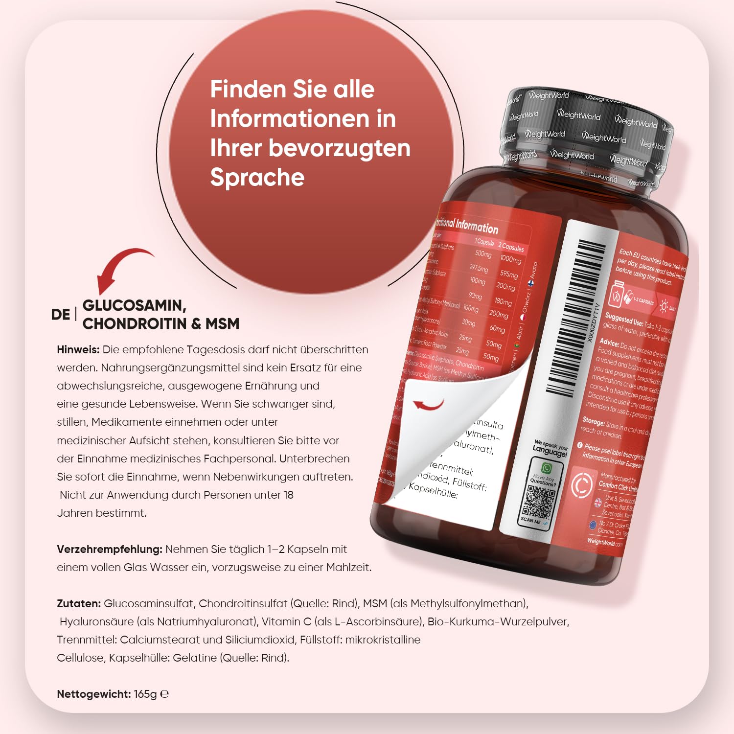 WeightWorld Glucosamin Chondroitin & MSM - 180 Stück - Täglich 1-2 Kapseln 4