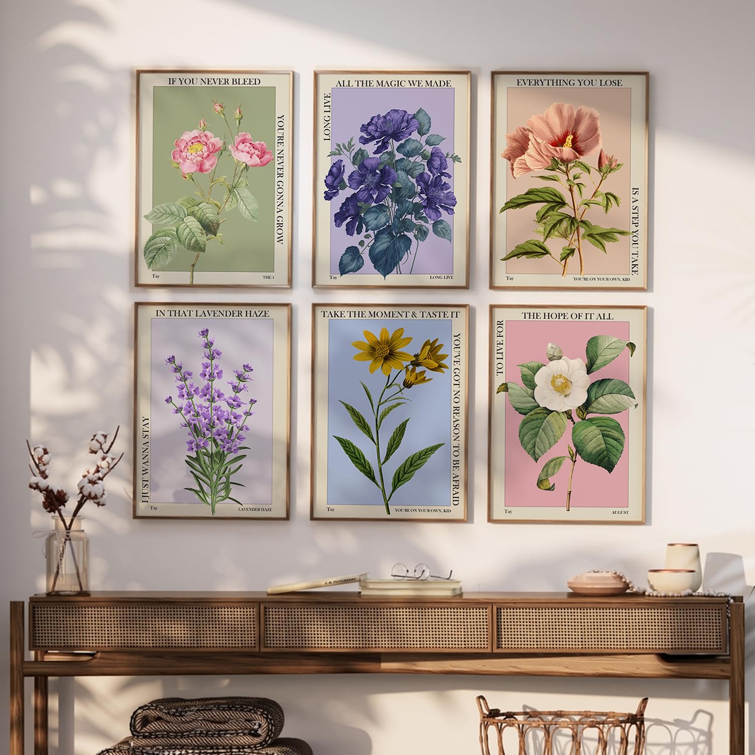 Elegend SET OF SIX Taylor Posters - Vintage Floral Wall Art, Home Decor, August, You