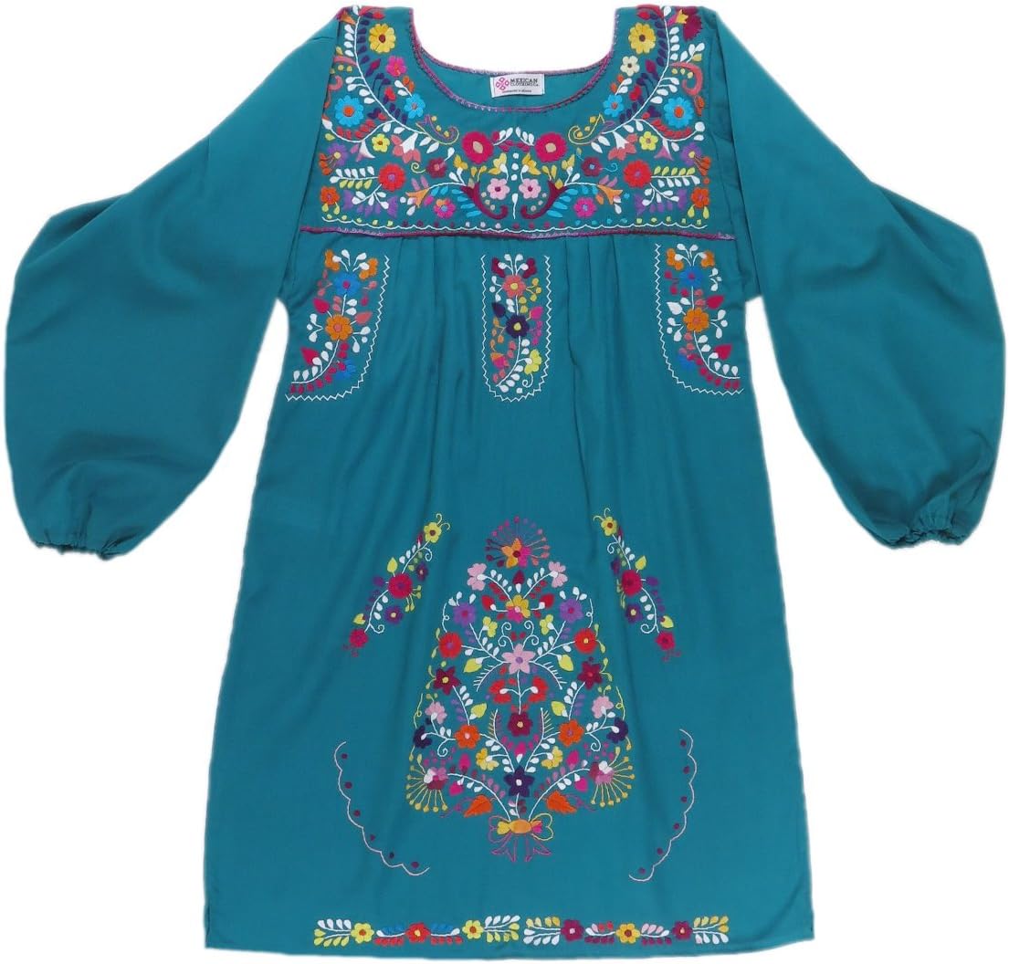 Mexican Clothing Co Womens Mexican Dress Long Sleeve Tehuacan Poplin