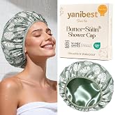 Yanibest Frizz Free Satin Lined Shower Cap with Soft Elastic Band | Reusable Waterproof &amp; Large Durable Bath Cap with Soft Elastic Band, Luxury Hair Protection Caps, Nylon Shower Hair Cap