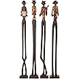 Deco 79 Polystone Musician Decorative Sculpture Tall Long Legged Jazz Band Home Decor Statues with Black Base Stand, Set of 4 Accent Figurines 5"W, 40"H, Brown