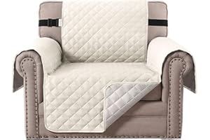 H.VERSAILTEX Chair Slipcover Reversible Chair Cover Water Resistant Couch Cover Washable Chair Cover Non-Slip Fabric Furniture Protector with Elastic Strap for Pets(Armchair, Ivory/Beige)