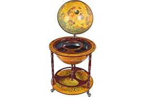 Design Toscano SJ45001 Sixteenth-Century Italian Replica Globe Bar Cart Cabinet on Wheels, 22 Inches Wide, 38 Inches Tall, MDF, Hardwood and Paper, Sepia Brown Finish