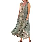 Apvirdy Linen Dress for Women Summer Sleeveless Solid Casual Baggy Flowy Maxi Dresses with Pockets