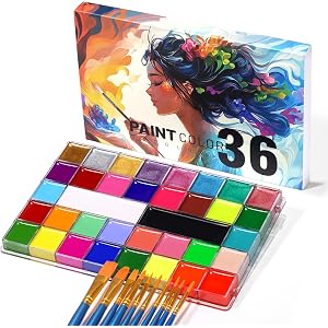 Face Body Paint Kit 36 Colors, 11 UV Neon Glow, 10 Brushes for Halloween | Professional Oil-Based Face Painting Set for Adult