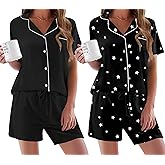 Ekouaer Womens Pajamas Set 2 Pack Button Down Summer Sleepwear Short Sleeve Comfy Pjs Loungewear Set