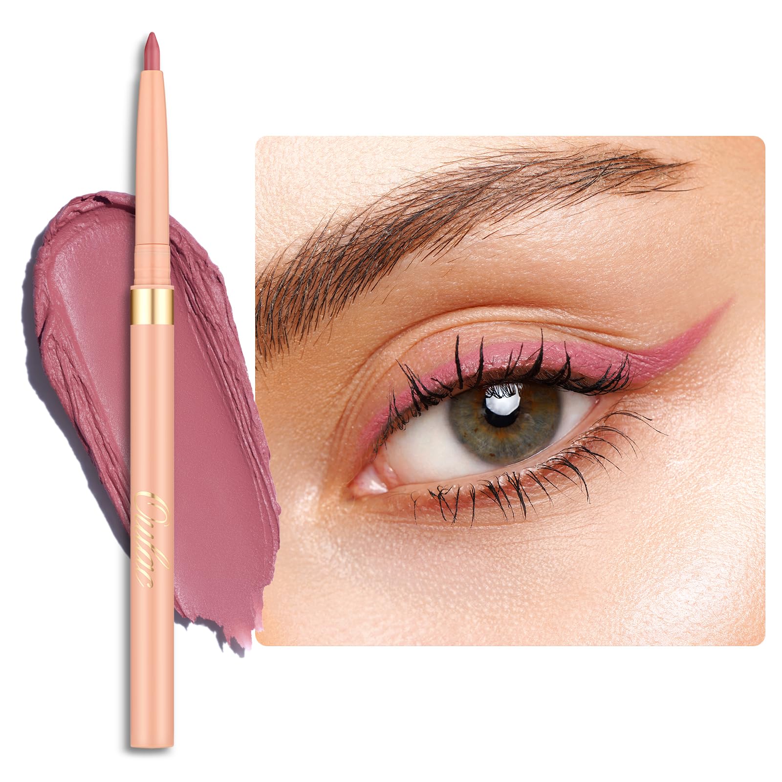OULAC Matte Pink Eye Liner & Lip Liner 2 in 1, Waterproof, Smudge-proof Retractable Eyeliner Pencils Lasts 24H+, Highly Pigmented and Smooth, Vegan (LL01) Dusty Rose
