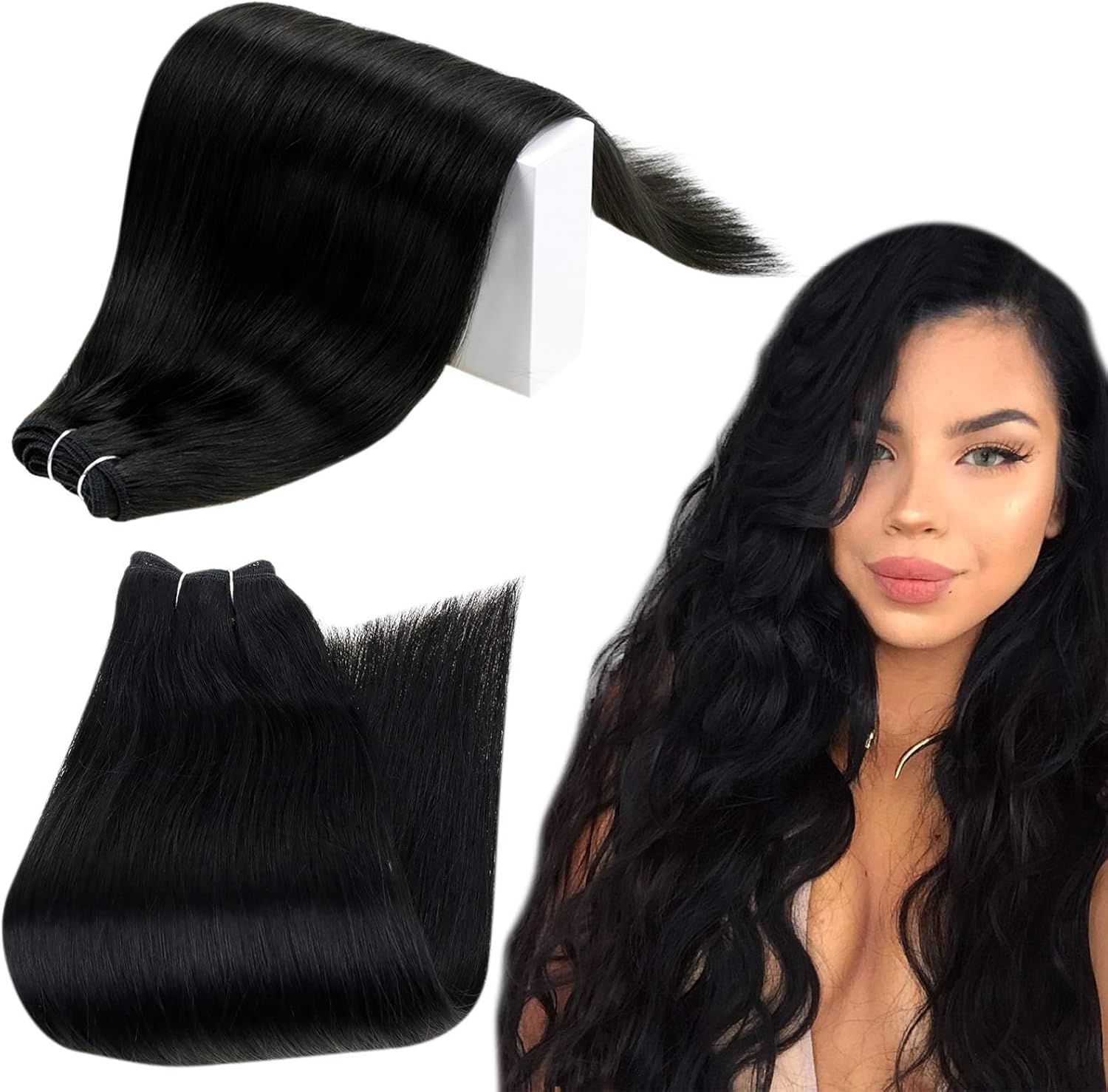 RUNATURE Hair Weft Color 1 Jet Black 12 Inch Real Remy Human Hair