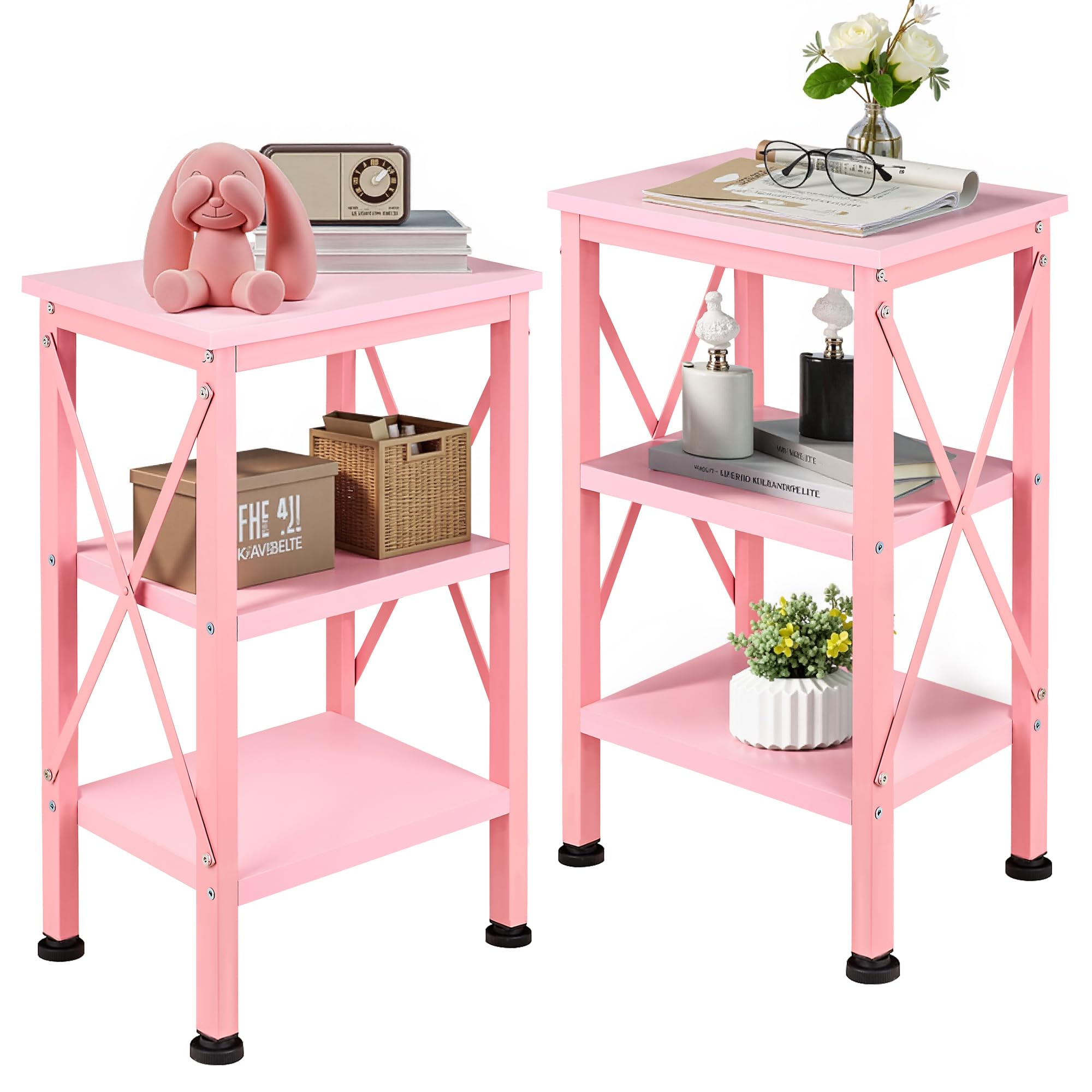 VECELO Modern Nightstands X-Design Side End Table Night Stand with Storage Shelf for Bedroom,Living Room Image