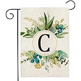 Monogram Garden Flag For Outside, Monogram Letter C Garden Flags 12x18 Double Sided Floral Spring Garden Flags Family Last Name Initial Small Burlap Flag For Yard And Garden Decor (C)