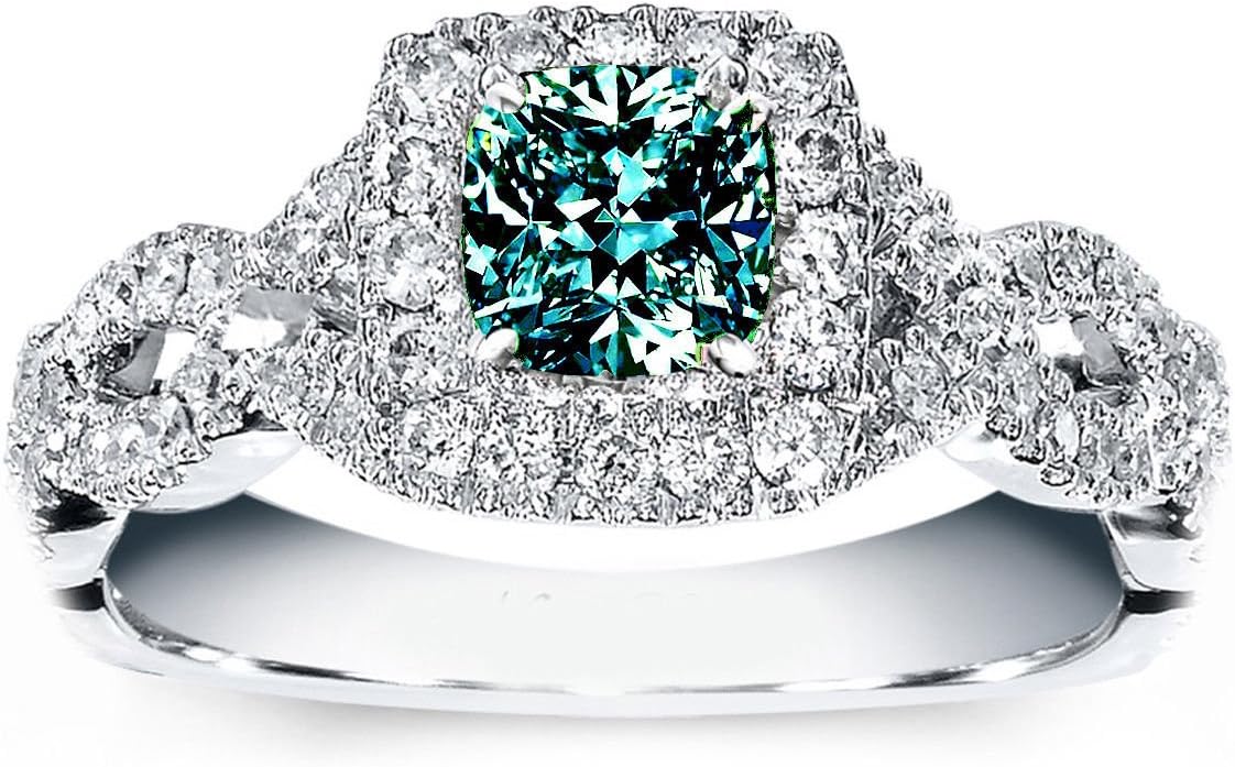 RINGJEWEL2.50 ct SI3 Cushion Moissanite Solitaire Silver Engagement Ring White Gray Green Color Size 7