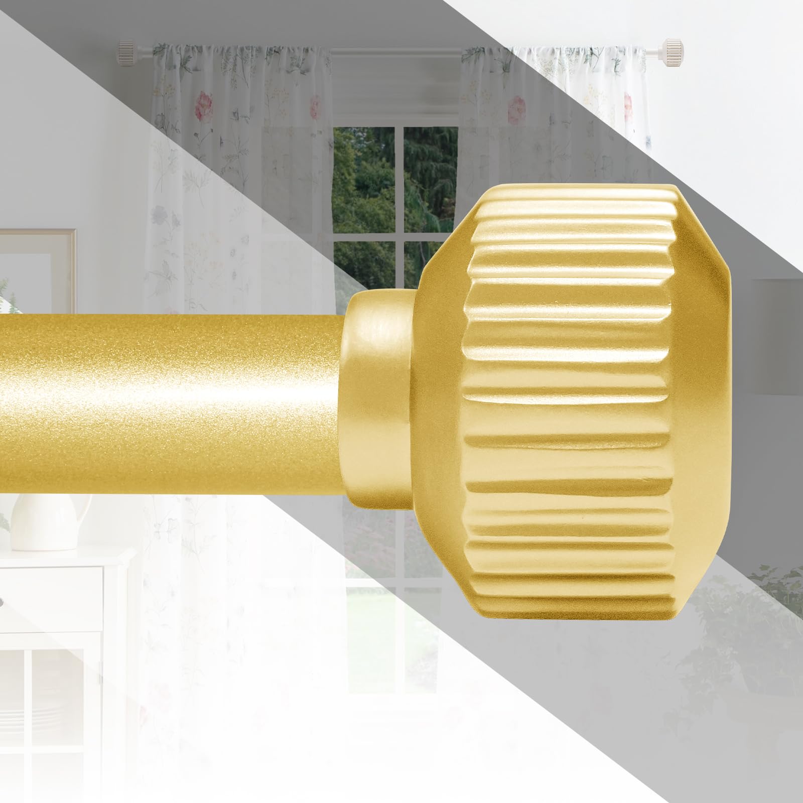 Photo 1 of Warm Gold Curtain Rods for windows 66 to 96 Inch, 1 Inch Diameter Heavy Duty Adjustable Curtain Rods, 96 Inch Maximum Length with Decorative Cogged Finials- for Living Room & Bedroom