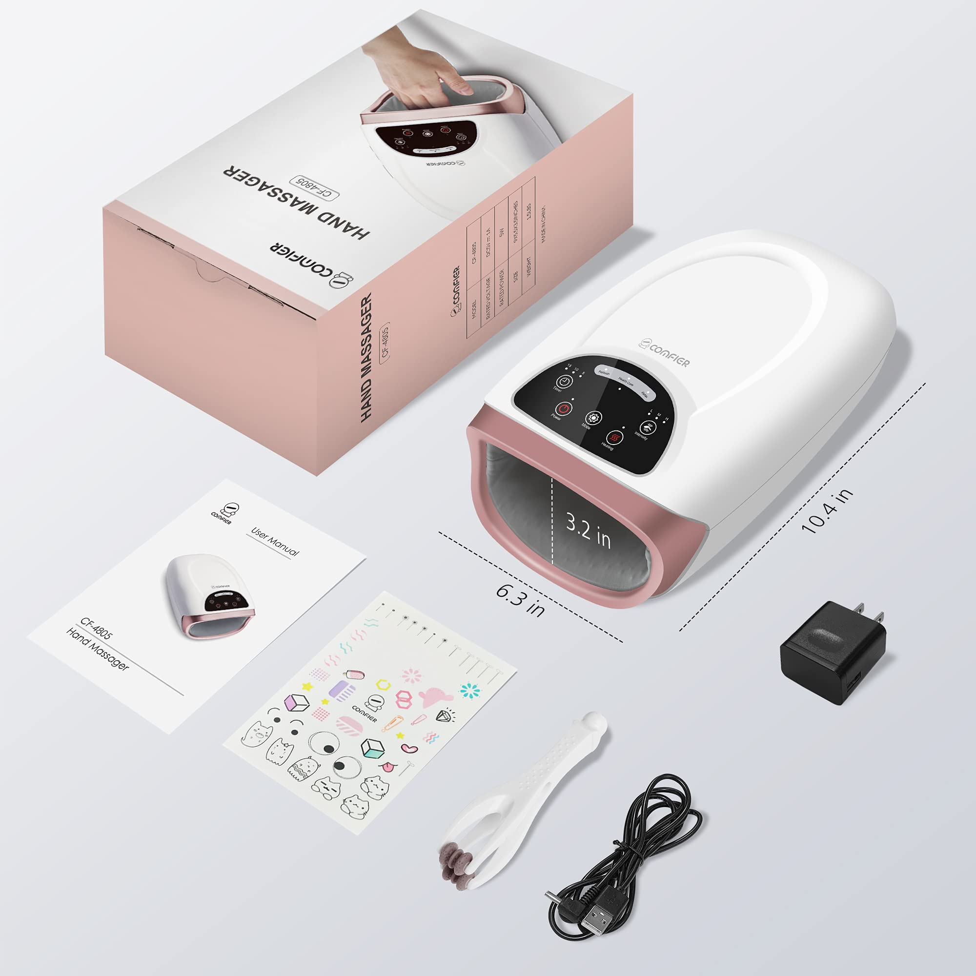 COMFIER Hand Massager with Heat, Cordless Hand Massage Tool with Compression & Heating,3 Modes & 3 Levels Pressure Point Hand Massager for Arthritis and Carpal Tunnel from Finger to Wrist