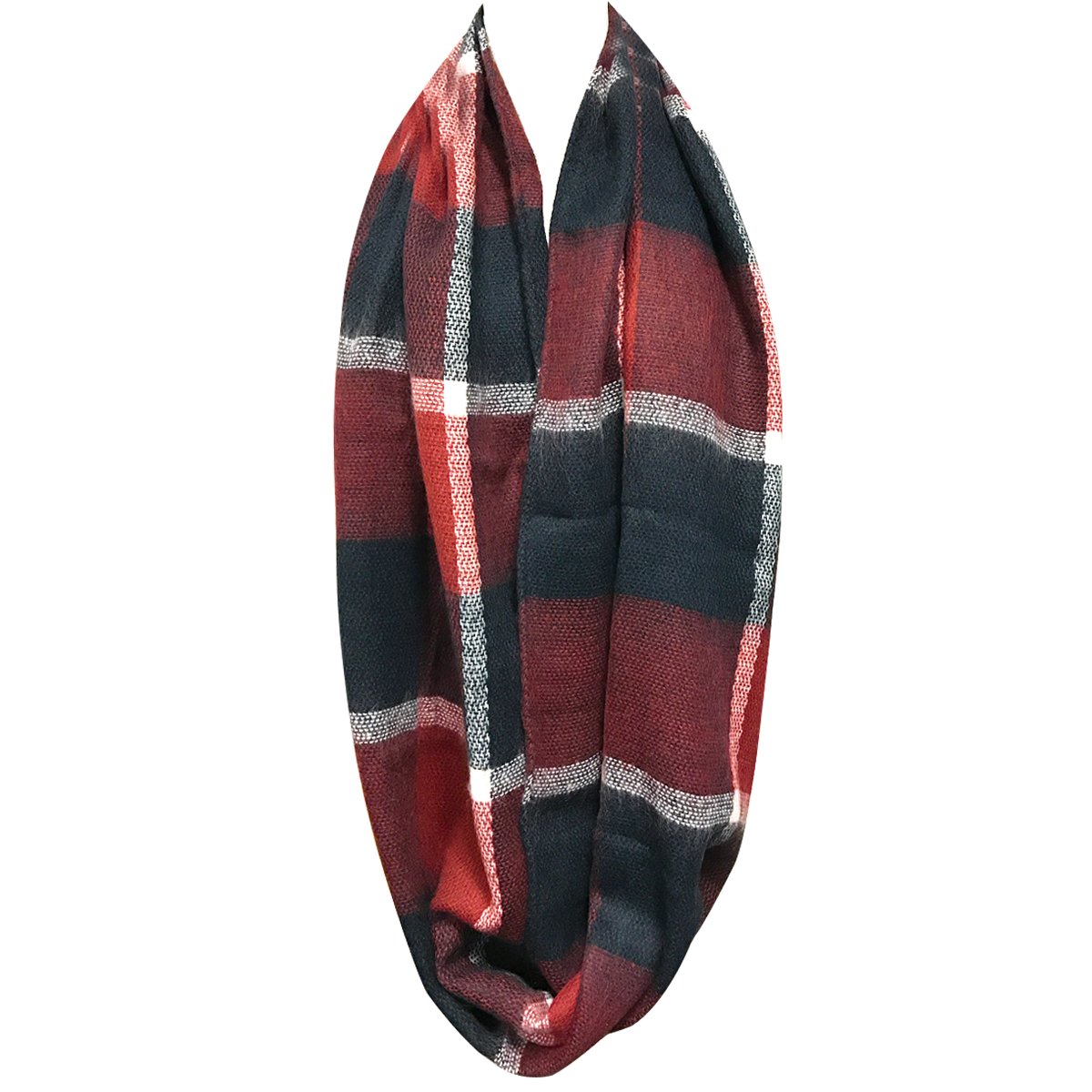 Wrapables Plaid Print Winter Infinity Scarf, Navy and Wine Wrapables Plaid Print Winter Infinity Scarf, Navy and Wine