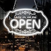 LED Neon Open Sign for Business, 16.5x10'' Come in We’re Open Sign, Daylight White Adjustable Brightness Neon Lights for Party, Bar, Salon, Stores, Hotel, Wall Decor, Clubs, Hotels
