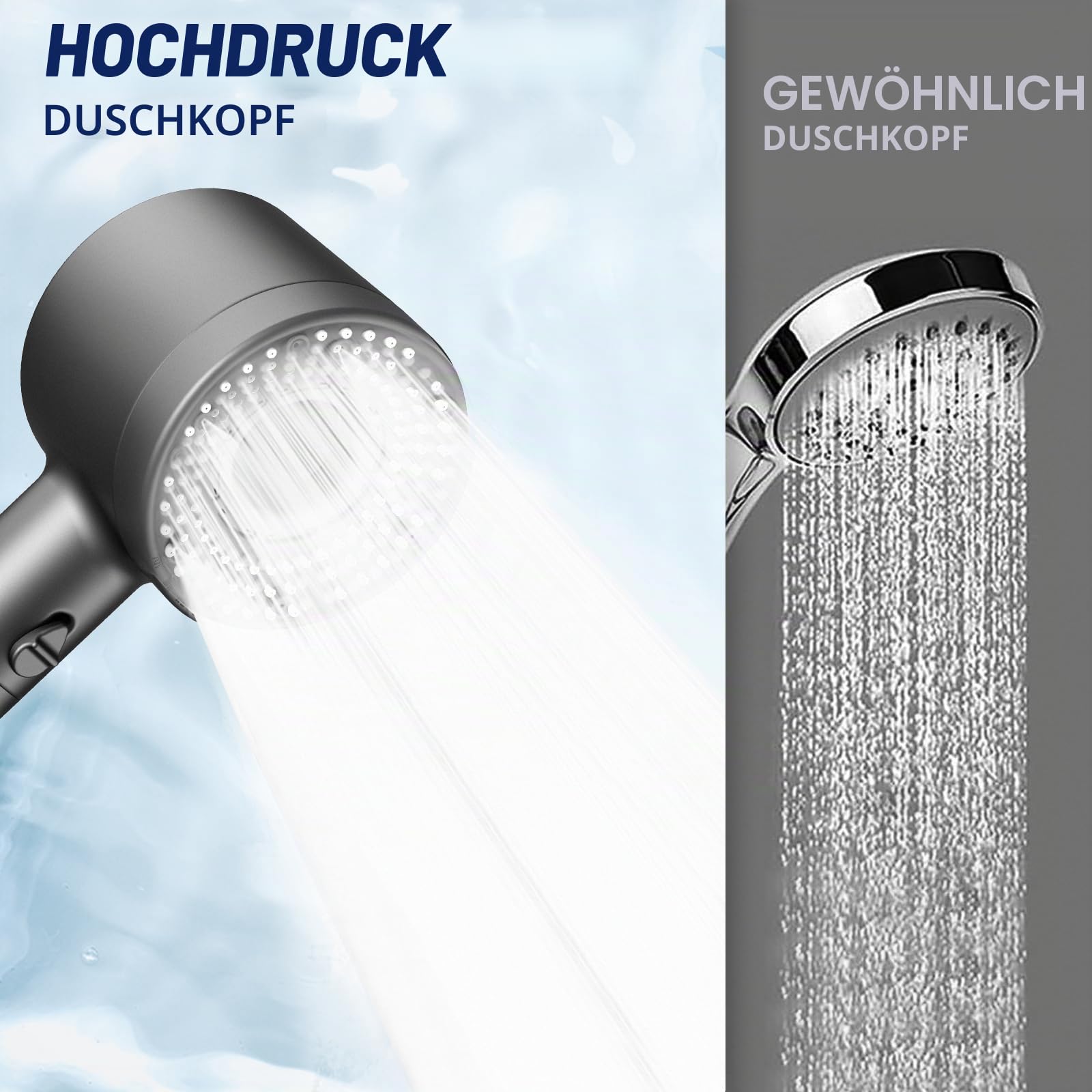 Blendura Duschkopf mit Schlauch 1,5 m, 5 Strahlarten und 3 Filtern 2