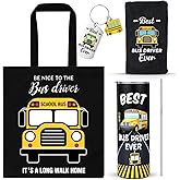 Patelai 4 Pcs School Bus Driver Gifts Appreciation Gifts for Women Men 20 oz Stainless Steel Bus Driver Tumbler and Lids Funny Canvas Bag Keychain Towel for End of Year Retirement (Black)