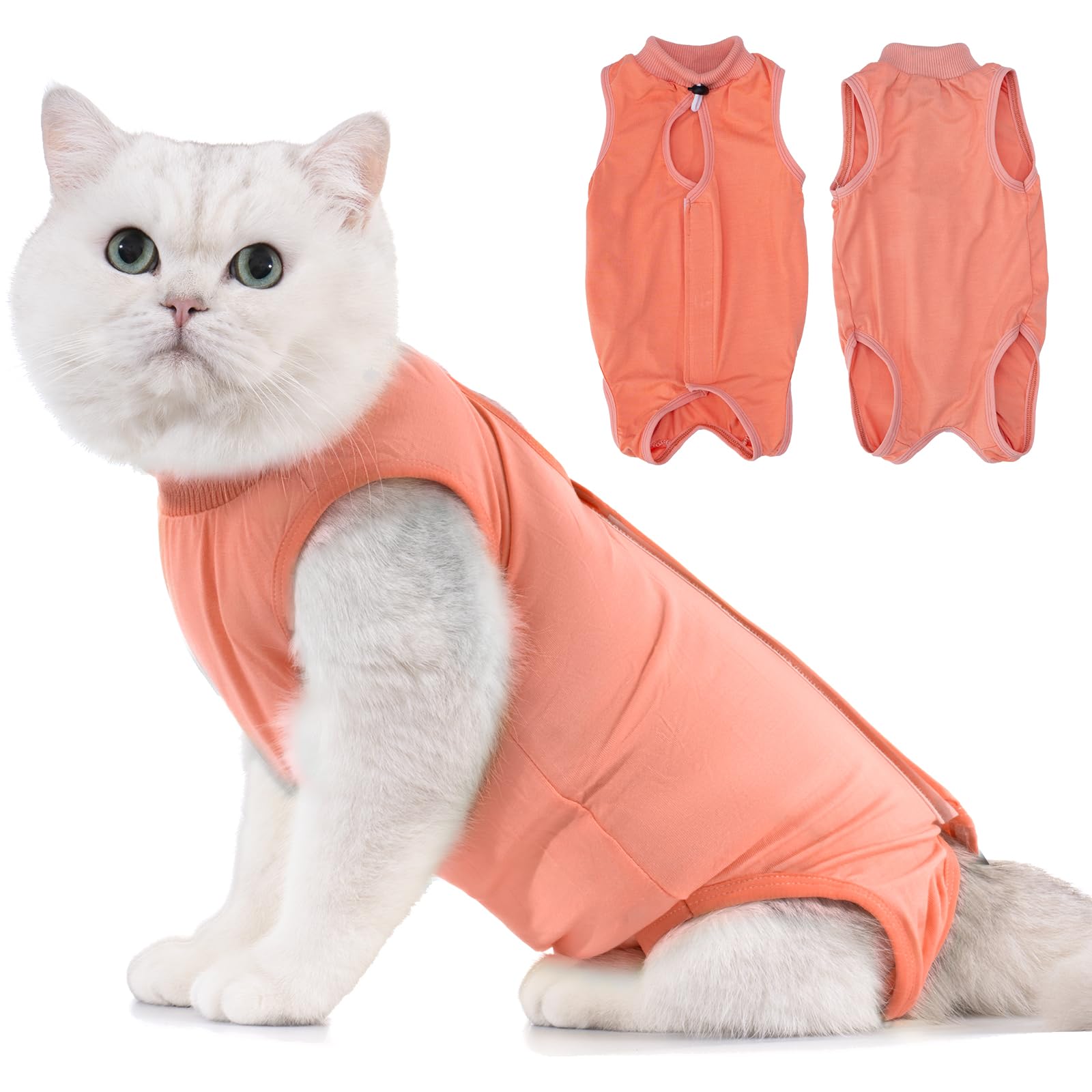 Avont Cat Recovery Suit Post Surgery, Elizabethan Collar & Cone Alternative, Kitten Onesie Pet Surgical Spay Shirt for Abdominal Wounds or Skin Diseases -Coral (S) — image 1