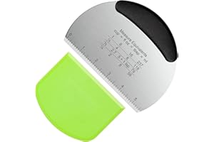 OLCANA Dough Scraper Pastry Scraper Bench Scraper with Plastic Flexible Bowl Scraper Multi-Purpose Stainless Steel Griddle Do