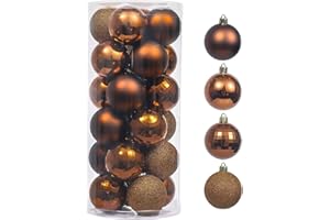 Valery Madelyn Christmas Tree Decorations Set, 24ct Bronze Copper Shatterproof Christmas Ball Ornaments Bulk, 2.36 Inches Luxury Brown Hanging Ornaments for Xmas Valentines Mardi Gras St Patricks Day
