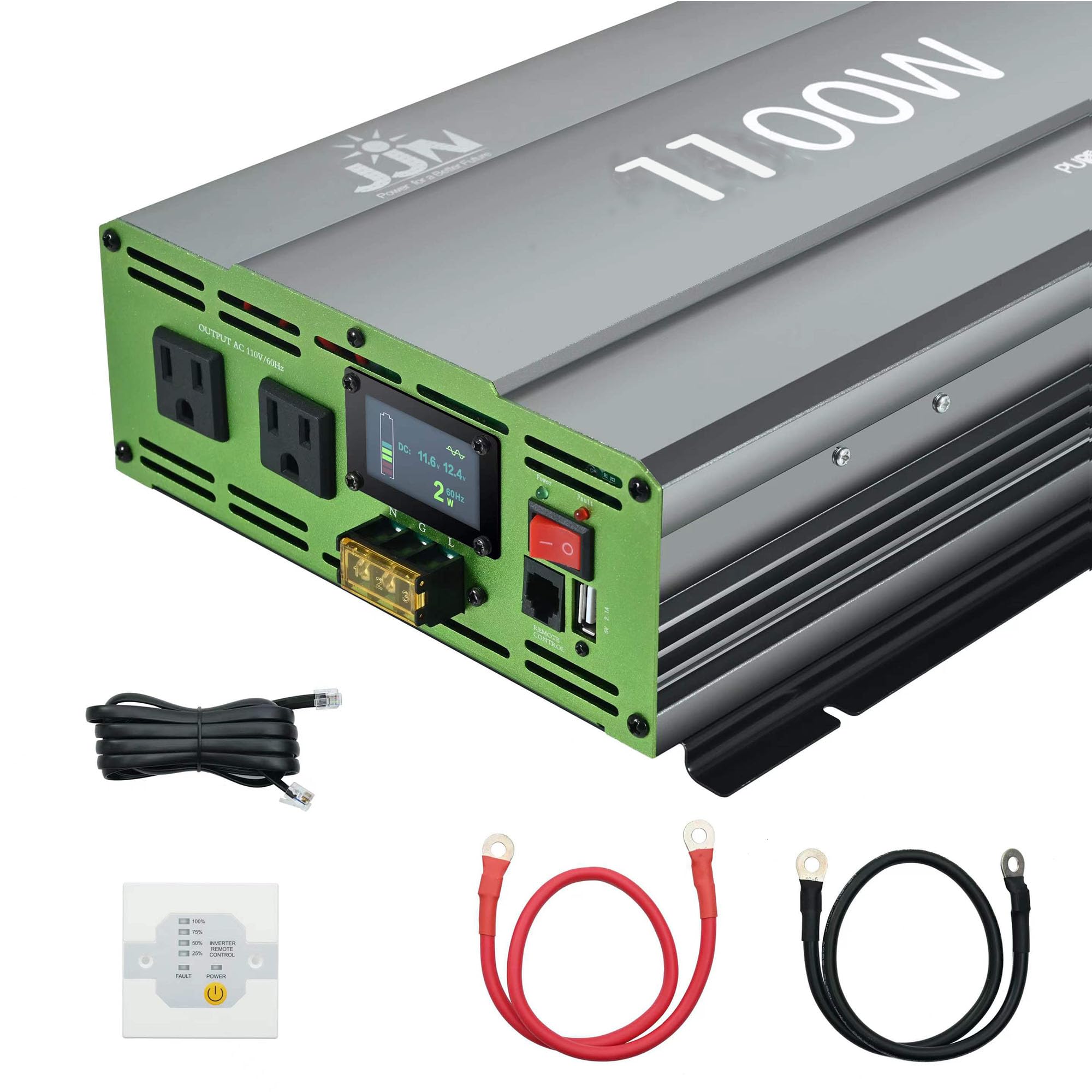 Photo 1 of JJN 1100W Pure Sine Wave Inverter DC 12V to AC 110V/120V Convert with LCD Digital Displayer, Wired Remote Controller, Power Inverter for Off-Grid Solar System, RV, Truck, Marine, Home Backup Power