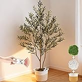 kockuu Olive Trees Artificial Indoor with LED Light, 6FT Tall Faux Olive Tree Plant with Basket and Natural Wood Branches & Fruits, Fake Tree Planter for Living Room Home Office Decor