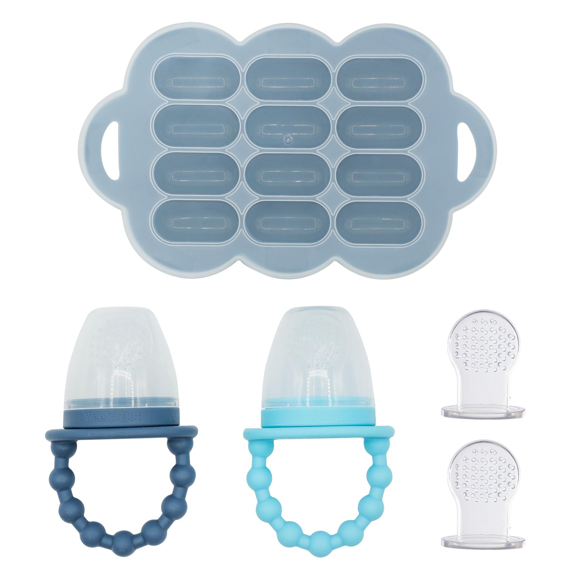 Photo 1 of WeeSprout Baby Food Feeder Set - 2 Silicone Feeders & Reusable Freezer Tray with Lid - BPA-Free Fresh Fruit & Veggie Pacifier for Babies & Toddlers - Double as Teething Toys - Dishwasher Safe