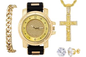 Techno Pave Men's Iced Out Oversized Watch & Cross Necklace Set