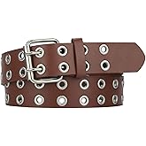macoking Grommet Leather Belts for Women, Black Belt Women Men with Double Holes